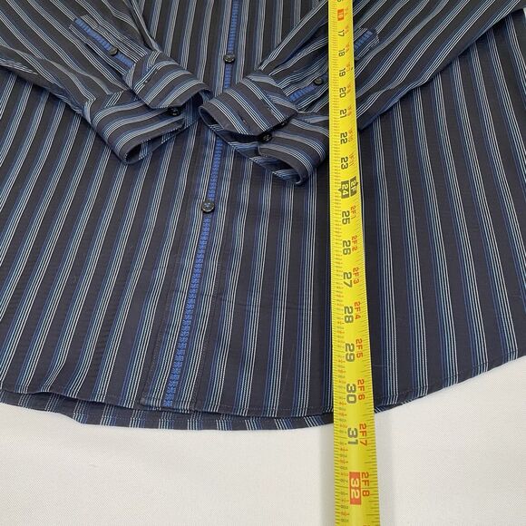 Zagiri Mens Blue Striped Flip Cuff Long Sleeve Button Up Cotton L - Picture 13 of 15